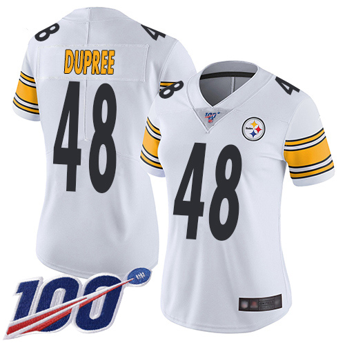 Women Pittsburgh Steelers Football 48 Limited White Bud Dupree Road 100th Season Vapor Untouchable Nike NFL Jersey